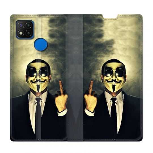 Housse Cuir Portefeuille PourXiaomi Redmi 9C Anonymous Doigt