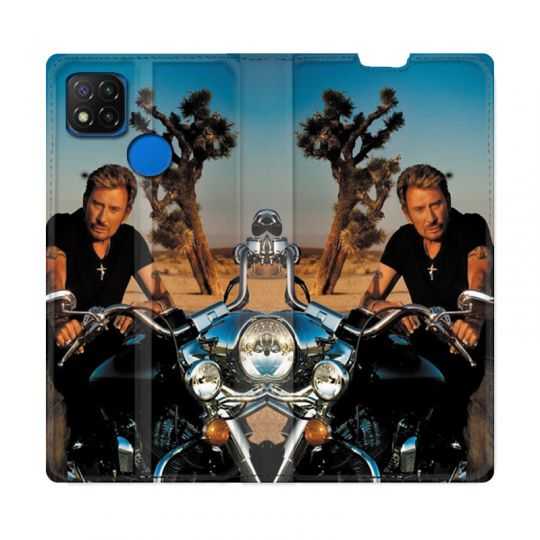 Housse Cuir Portefeuille PourXiaomi Redmi 9C Johnny Hallyday Moto