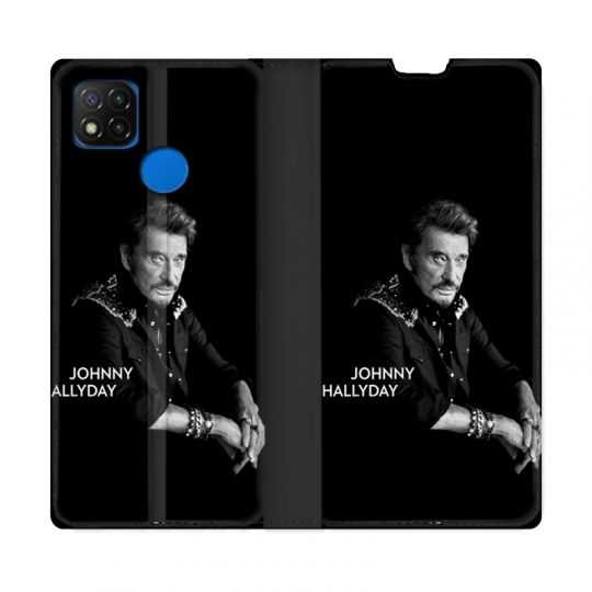 Housse Cuir Portefeuille PourXiaomi Redmi 9C Johnny Hallyday Noir