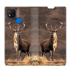 Housse Cuir Portefeuille PourXiaomi Redmi 9C Chasse Chevreuil Blanc