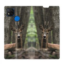 Housse Cuir Portefeuille PourXiaomi Redmi 9C Chasse Chevreuil Bois