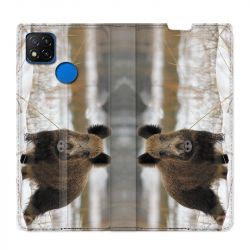 Housse Cuir Portefeuille PourXiaomi Redmi 9C Chasse Sanglier Neige