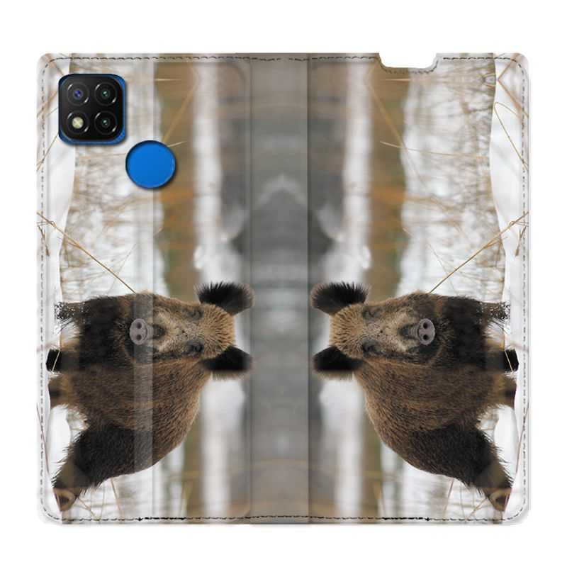 Housse Cuir Portefeuille PourXiaomi Redmi 9C Chasse Sanglier Neige