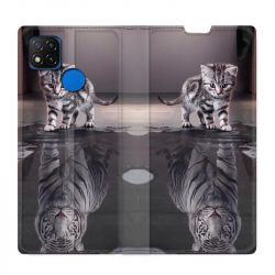 Housse Cuir Portefeuille PourXiaomi Redmi 9C Chat Reflet