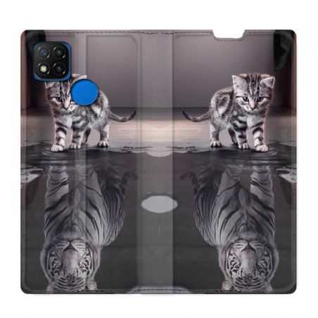 Housse Cuir Portefeuille PourXiaomi Redmi 9C Chat Reflet