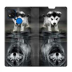 Housse Cuir Portefeuille PourXiaomi Redmi 9C Chien Reflet