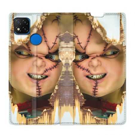 Housse Cuir Portefeuille PourXiaomi Redmi 9C Chucky Blanc