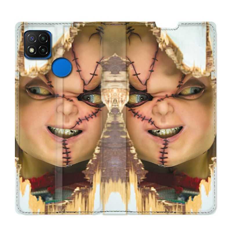 Housse Cuir Portefeuille PourXiaomi Redmi 9C Chucky Blanc