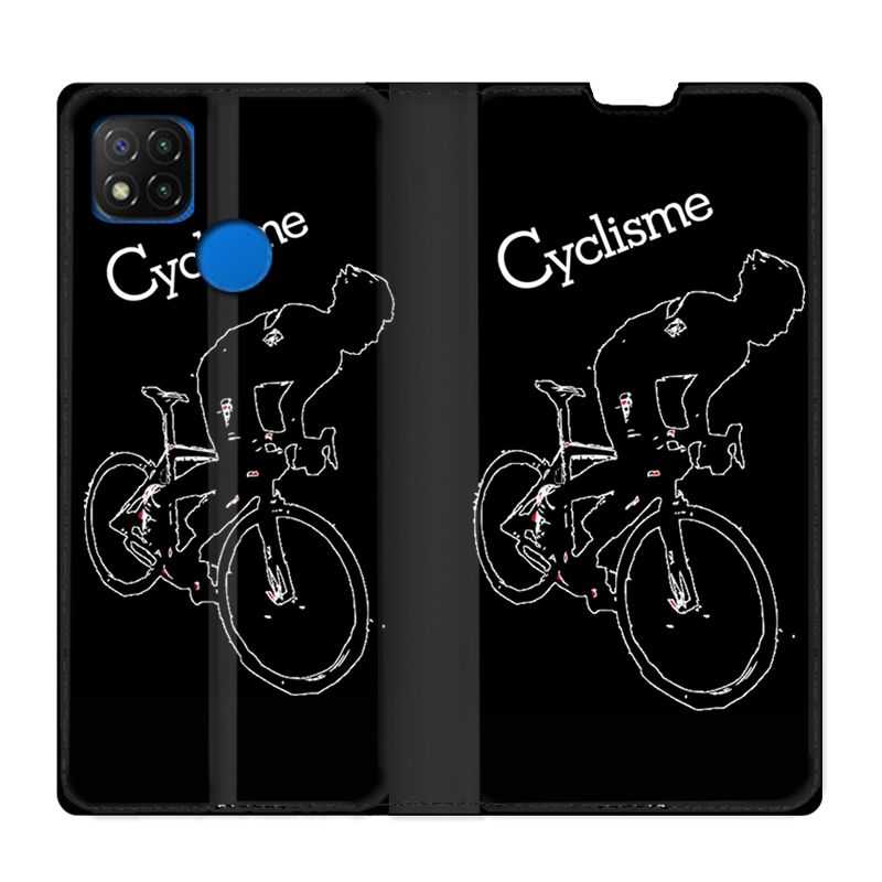 Housse Cuir Portefeuille PourXiaomi Redmi 9C Cyclisme Ombre Blanche