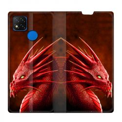 Housse Cuir Portefeuille PourXiaomi Redmi 9C Dragon Rouge