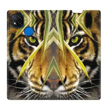 Housse Cuir Portefeuille PourXiaomi Redmi 9C Oeil Tigre