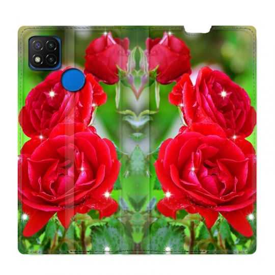 Housse Cuir Portefeuille PourXiaomi Redmi 9C Fleur Rose Rouge