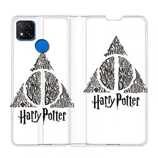 Housse Cuir Portefeuille PourXiaomi Redmi 9C WB License Harry Potter Triangle Blanc