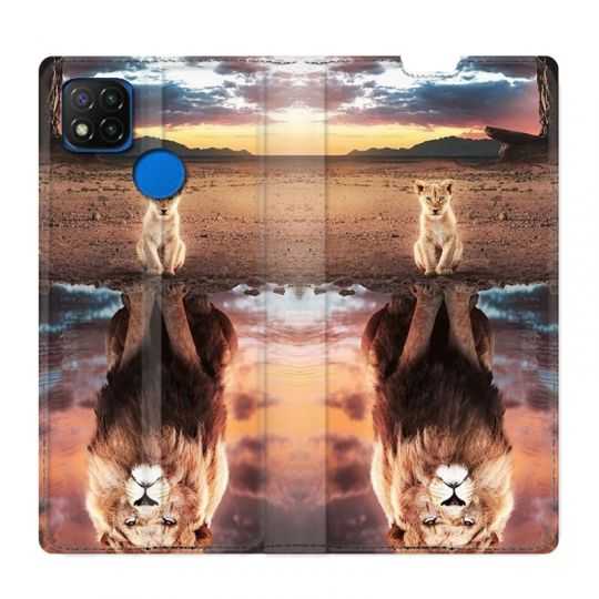 Housse Cuir Portefeuille PourXiaomi Redmi 9C Lion Reflet