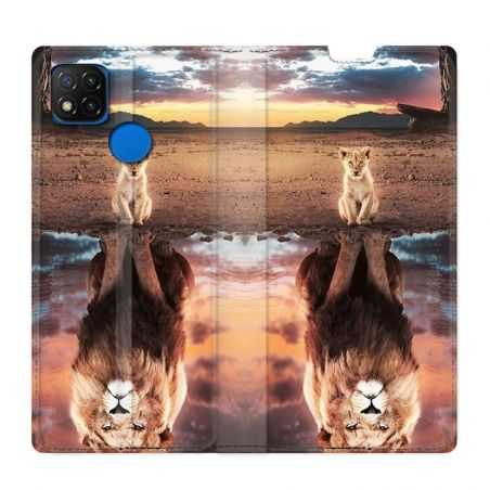 Housse Cuir Portefeuille PourXiaomi Redmi 9C Lion Reflet