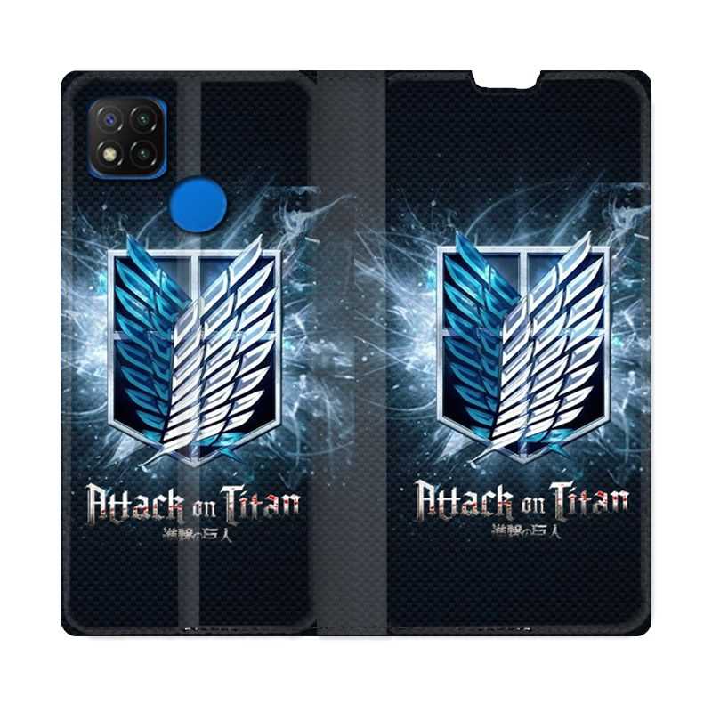 Housse Cuir Portefeuille PourXiaomi Redmi 9C Manga Attaque Titans Noir