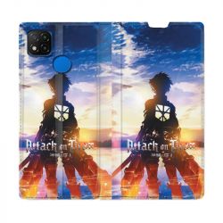 Housse Cuir Portefeuille PourXiaomi Redmi 9C Manga Attaque Titans Soleil