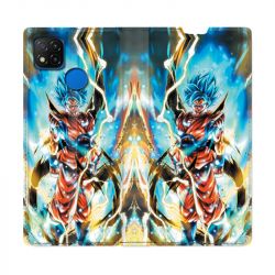 Housse Cuir Portefeuille PourXiaomi Redmi 9C Manga Dragon Ball Sangoku Blanc