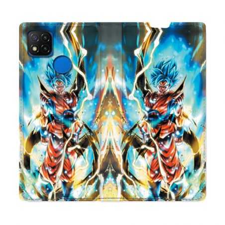 Housse Cuir Portefeuille PourXiaomi Redmi 9C Manga Dragon Ball Sangoku Blanc
