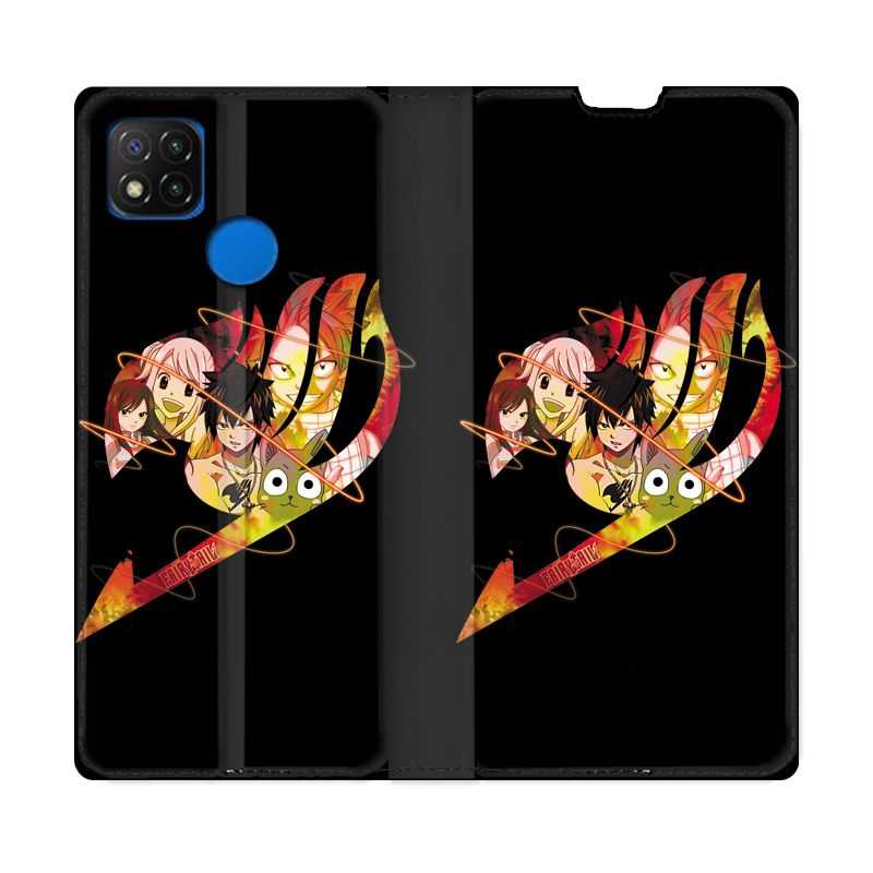 Housse Cuir Portefeuille PourXiaomi Redmi 9C Manga Fairy Tail Logo Noir