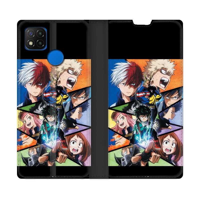 Housse Cuir Portefeuille PourXiaomi Redmi 9C Manga My Hero Academia Noir