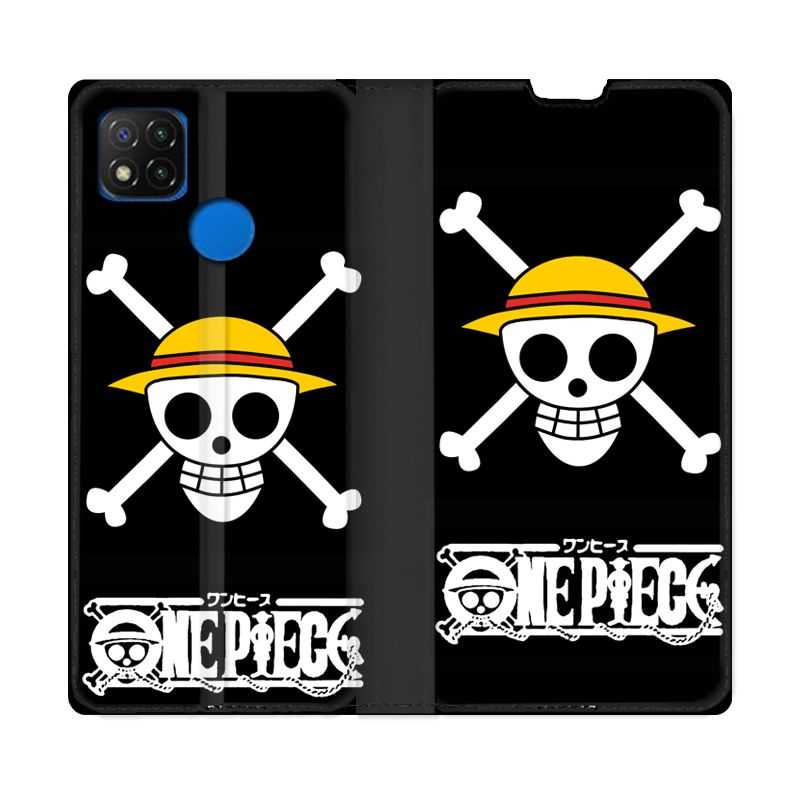 Housse Cuir Portefeuille PourXiaomi Redmi 9C Manga One Piece Tete de Mort