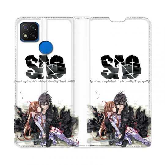 Housse Cuir Portefeuille PourXiaomi Redmi 9C Manga SAO sword Art Online Blanc