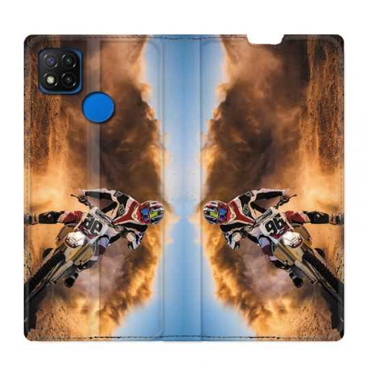 Housse Cuir Portefeuille PourXiaomi Redmi 9C Moto Cross Blanc
