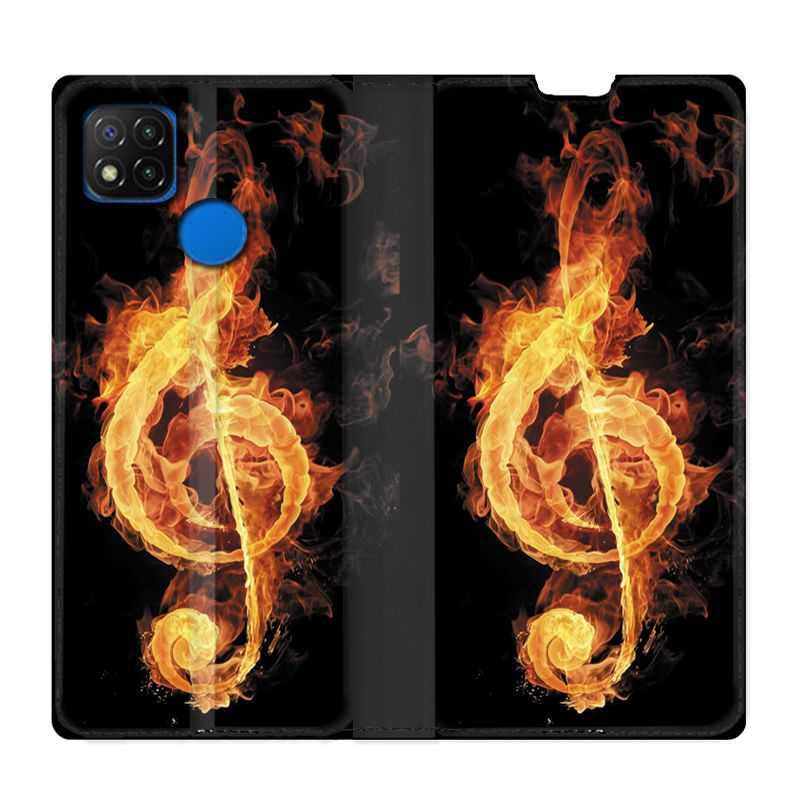 Housse Cuir Portefeuille PourXiaomi Redmi 9C Musique Clé Sol Feu N