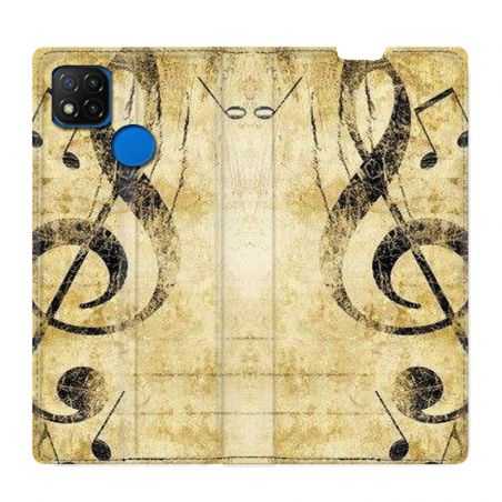 Housse Cuir Portefeuille PourXiaomi Redmi 9C Musique Clé Sol Vintage