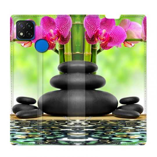Housse Cuir Portefeuille PourXiaomi Redmi 9C Orchidee Eau