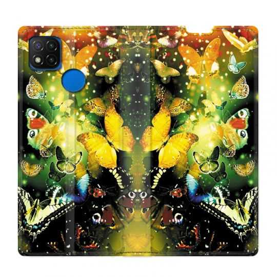Housse Cuir Portefeuille PourXiaomi Redmi 9C Papillon Jaune