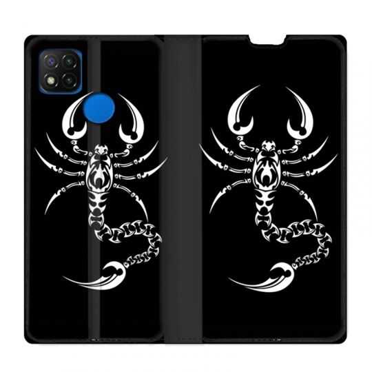 Housse Cuir Portefeuille PourXiaomi Redmi 9C Scorpion Noir