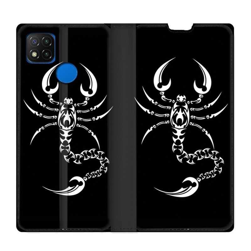 Housse Cuir Portefeuille PourXiaomi Redmi 9C Scorpion Noir