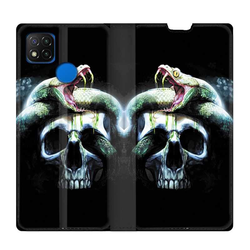 Housse Cuir Portefeuille PourXiaomi Redmi 9C serpent Crane