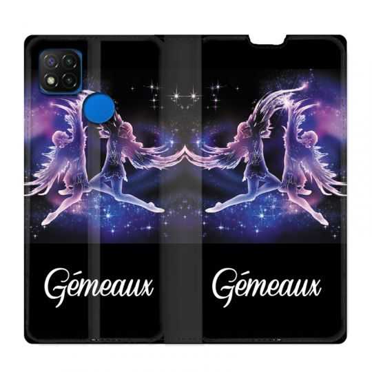 Housse Cuir Portefeuille PourXiaomi Redmi 9C Signe Zodiaque 2 Gémeaux
