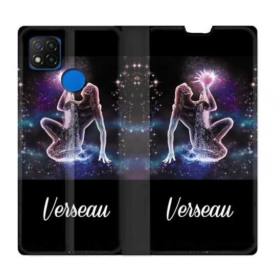Housse Cuir Portefeuille PourXiaomi Redmi 9C Signe Zodiaque 2 Verseau
