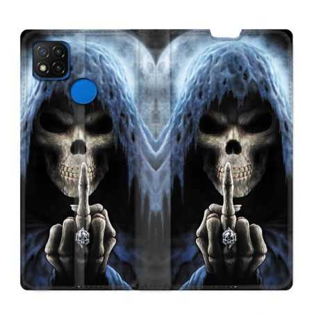 Housse Cuir Portefeuille PourXiaomi Redmi 9C Tete de Mort Doigt