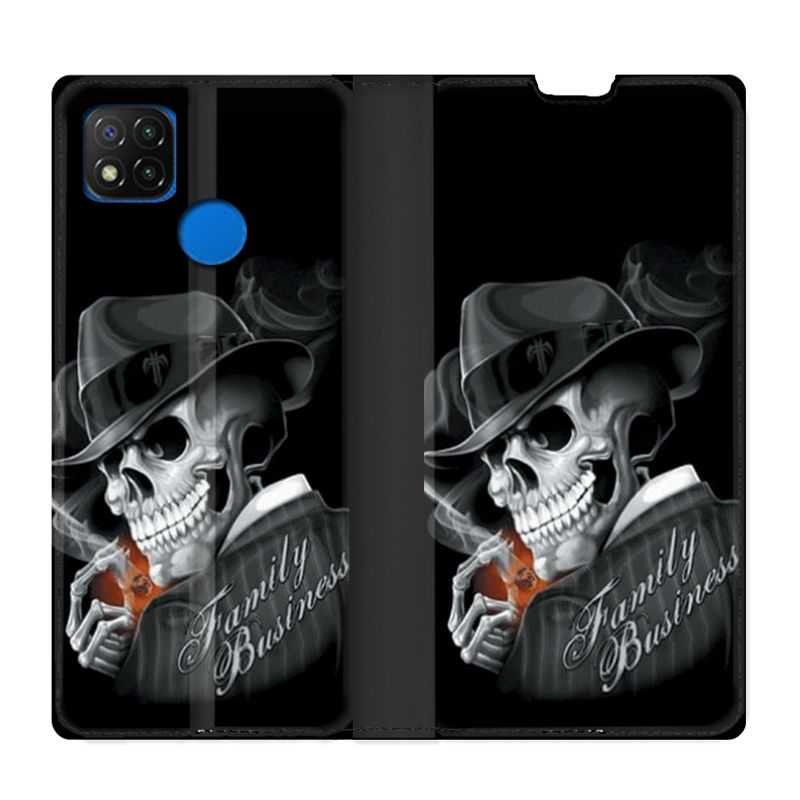Housse Cuir Portefeuille PourXiaomi Redmi 9C Tete de Mort family business