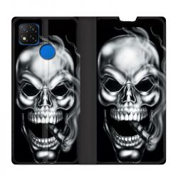 Housse Cuir Portefeuille PourXiaomi Redmi 9C Tete de Mort Fume