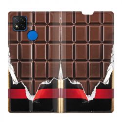 Housse Cuir Portefeuille PourXiaomi Redmi 9C Trompe Oeil Chocolat