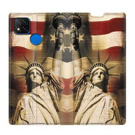 Housse Cuir Portefeuille PourXiaomi Redmi 9C Amerique USA Statue liberté