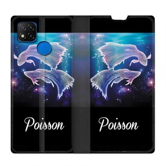 Housse Cuir Portefeuille PourXiaomi Redmi 9C Signe Zodiaque 2 Poisson