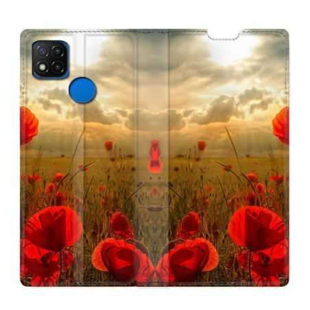 Housse Cuir Portefeuille PourXiaomi Redmi 9C Fleur Coquelicot