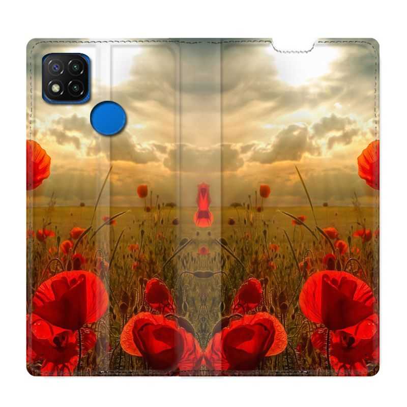 Housse Cuir Portefeuille PourXiaomi Redmi 9C Fleur Coquelicot