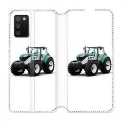 Housse cuir portefeuille Pour Samsung Galaxy A02S Agriculture Tracteur Blanc