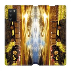 Housse cuir portefeuille Pour Samsung Galaxy A02S Agriculture Tracteur Color