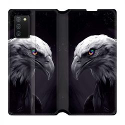 Housse cuir portefeuille Pour Samsung Galaxy A02S Aigle Royal Noir