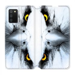 Housse cuir portefeuille Pour Samsung Galaxy A02S Aigle Royal Blanc