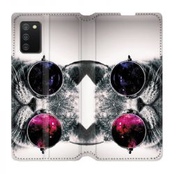 Housse cuir portefeuille Pour Samsung Galaxy A02S Chat Fashion